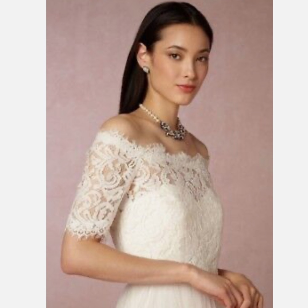 NWT Tadashi Shoji Virginia Lace Off The Shoulder Wedding Dress Topper XS Z406-2